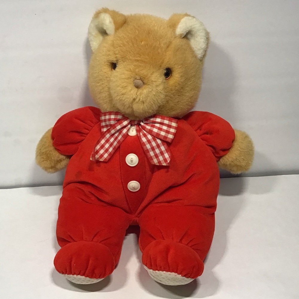 Eden 13” Plush Brown Bear Red White Ribbon Pajamas Buttons Stuffed Teddy